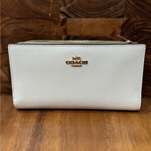 Coach White slim zip wallet